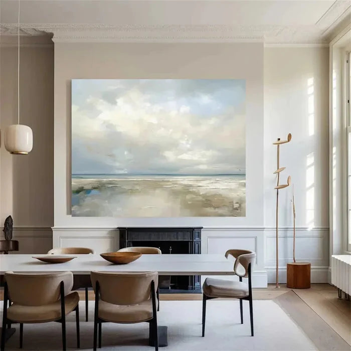 Multicolor Coastal Clouds-Modern Minimalist Calm Ocean And Sky Texture Oil Painting Wall Art - Artwallpainting