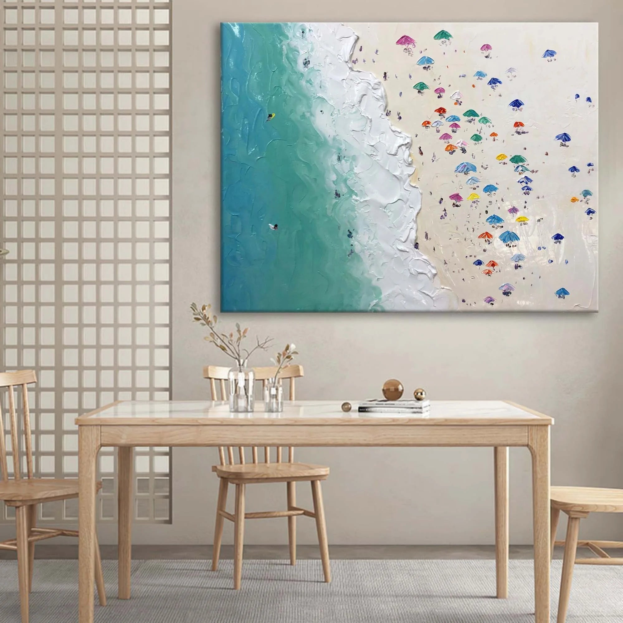 Multicolor Coastal Harmony Textured Beach Umbrella Scene - Artwallpainting