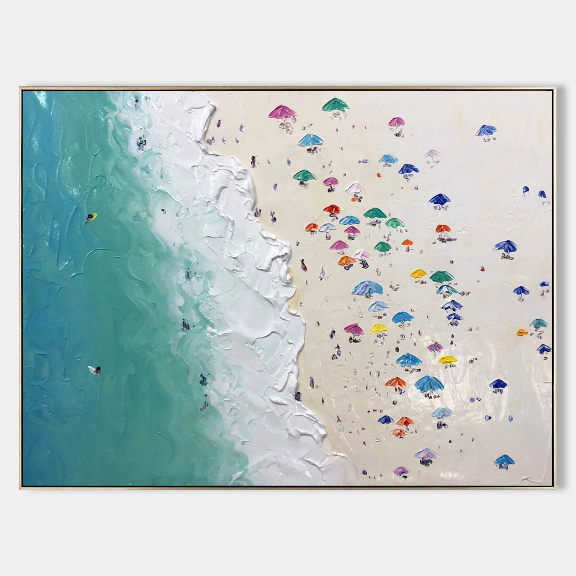 Multicolor Coastal Harmony Textured Beach Umbrella Scene - Artwallpainting