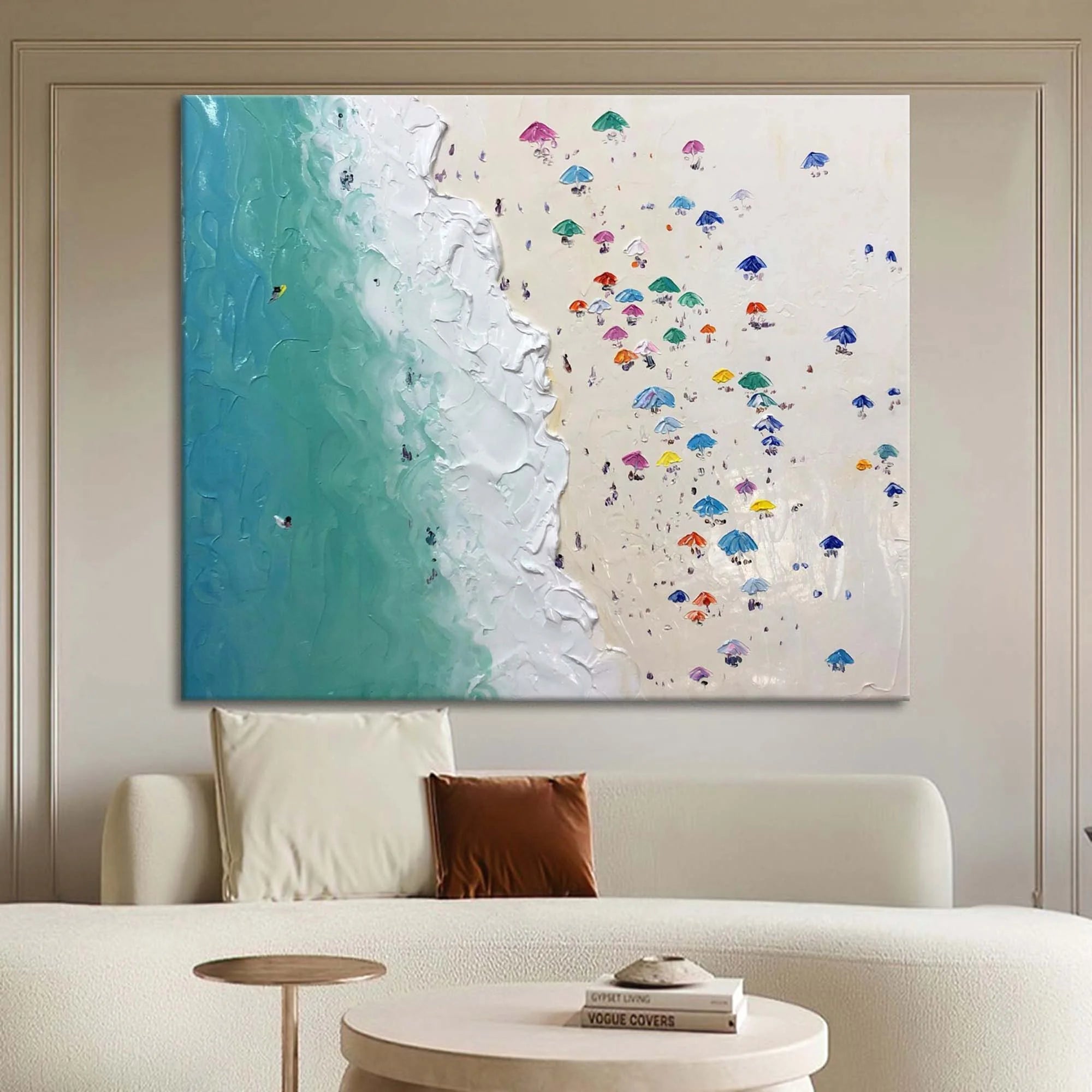 Multicolor Coastal Harmony Textured Beach Umbrella Scene - Artwallpainting
