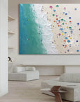 Multicolor Coastal Harmony Textured Beach Umbrella Scene - Artwallpainting