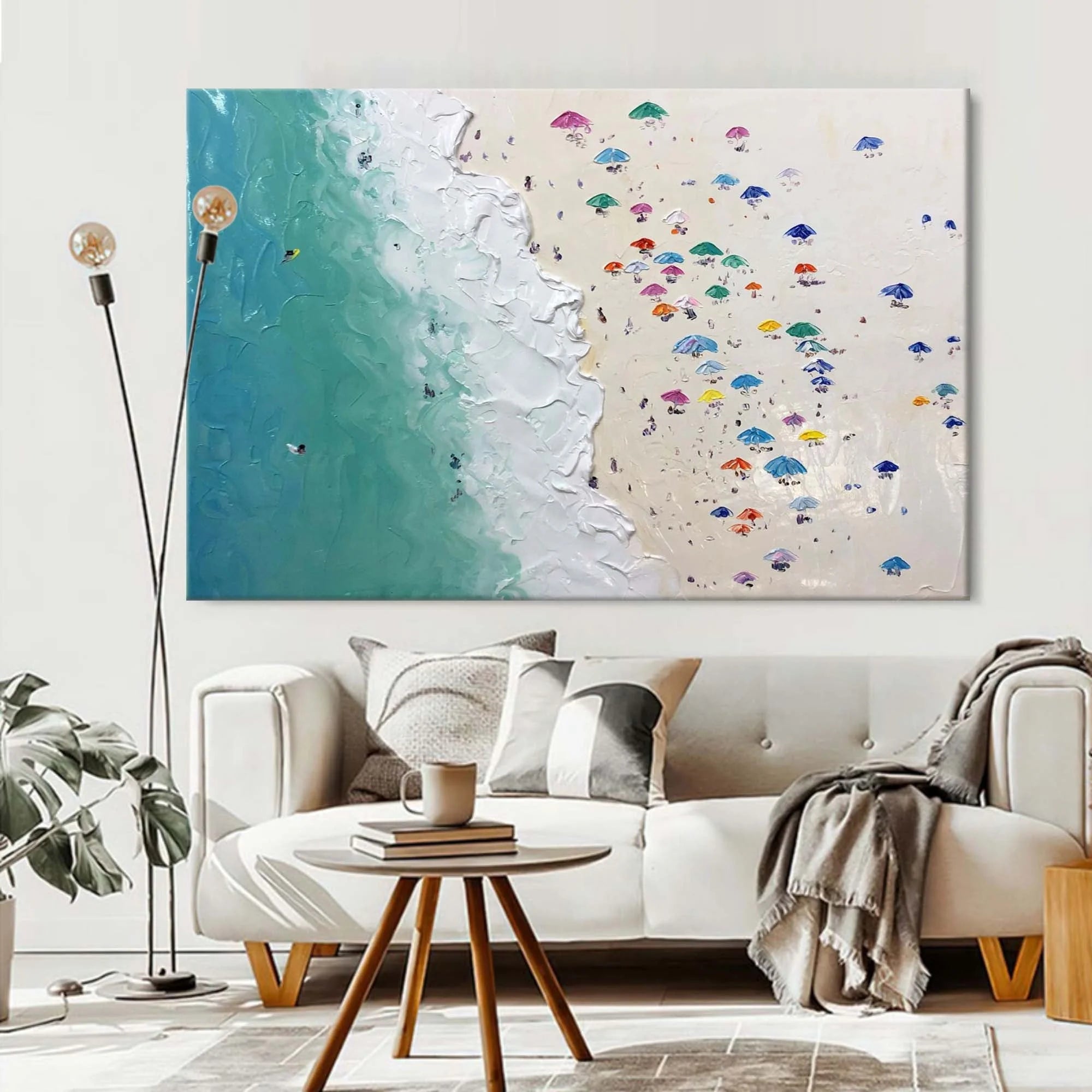 Multicolor Coastal Harmony Textured Beach Umbrella Scene - Artwallpainting