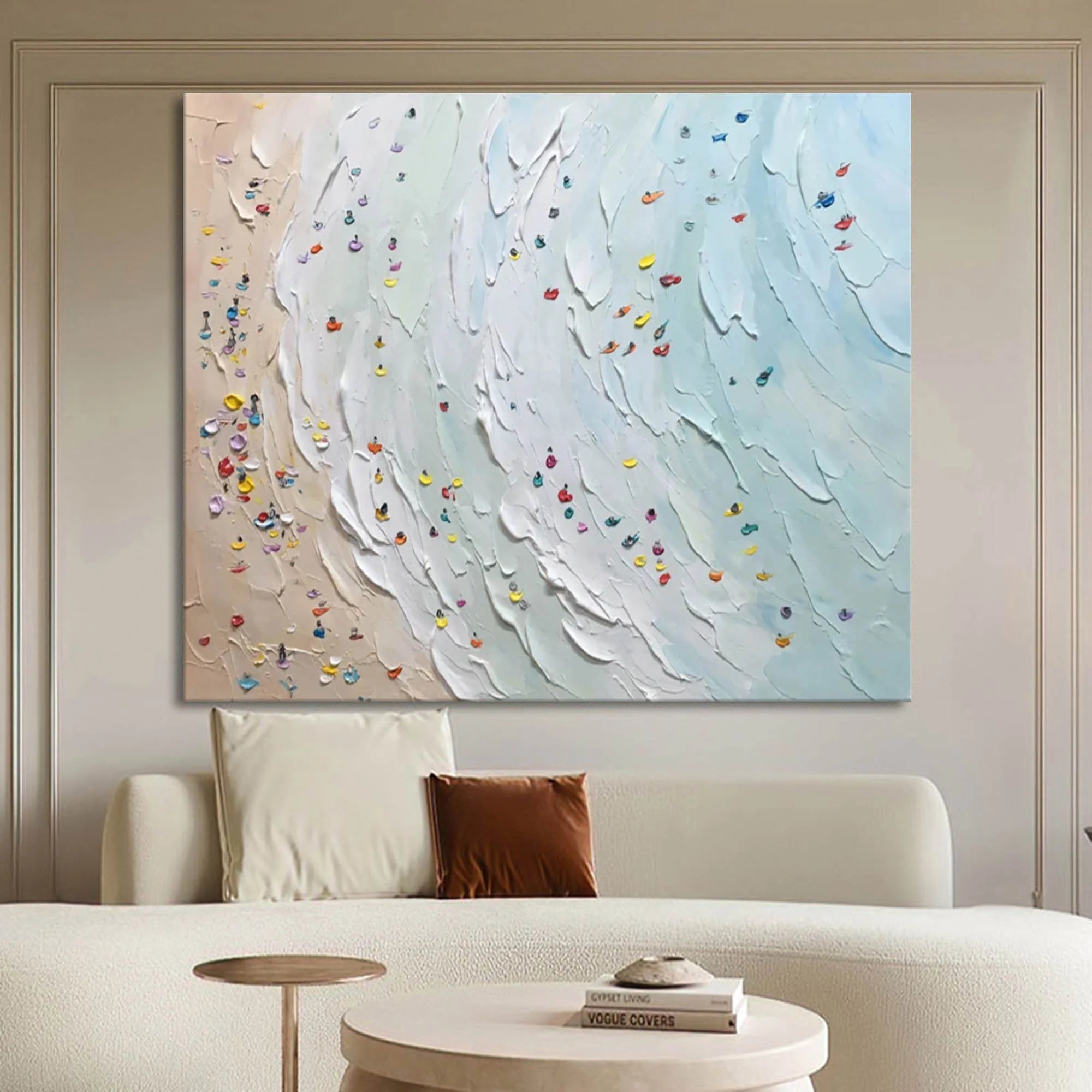 Multicolor Coastal Vibrance Textured Beach View Art - Artwallpainting