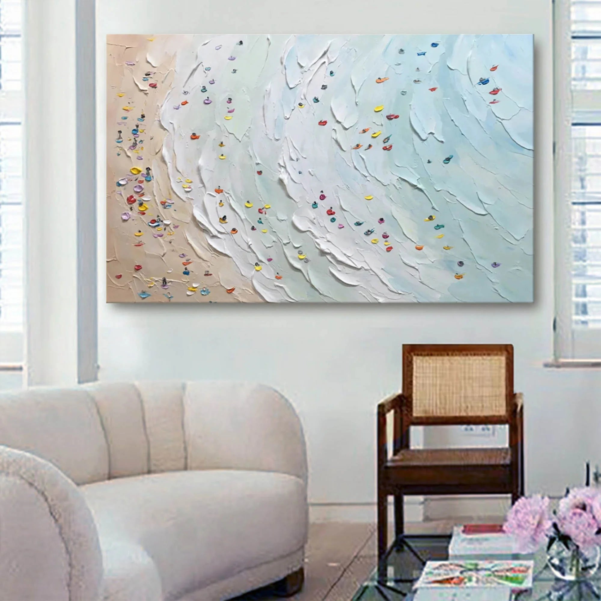 Multicolor Coastal Vibrance Textured Beach View Art - Artwallpainting