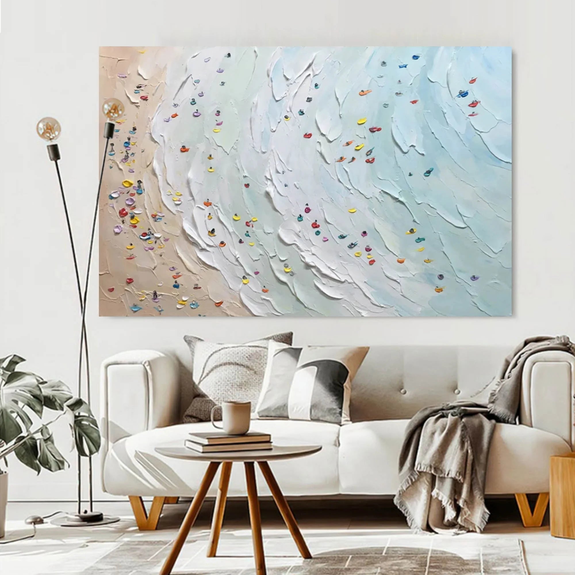 Multicolor Coastal Vibrance Textured Beach View Art - Artwallpainting