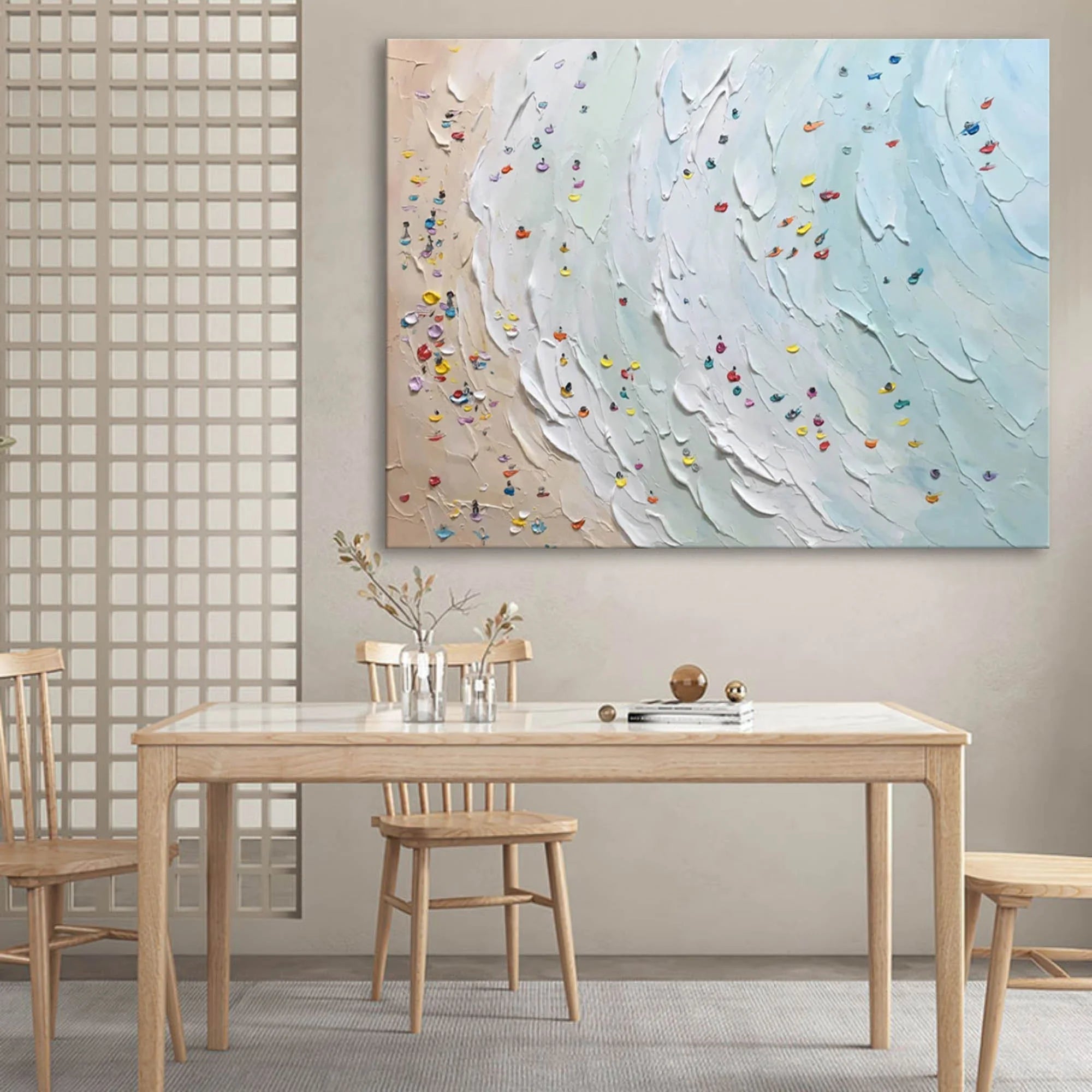 Multicolor Coastal Vibrance Textured Beach View Art - Artwallpainting