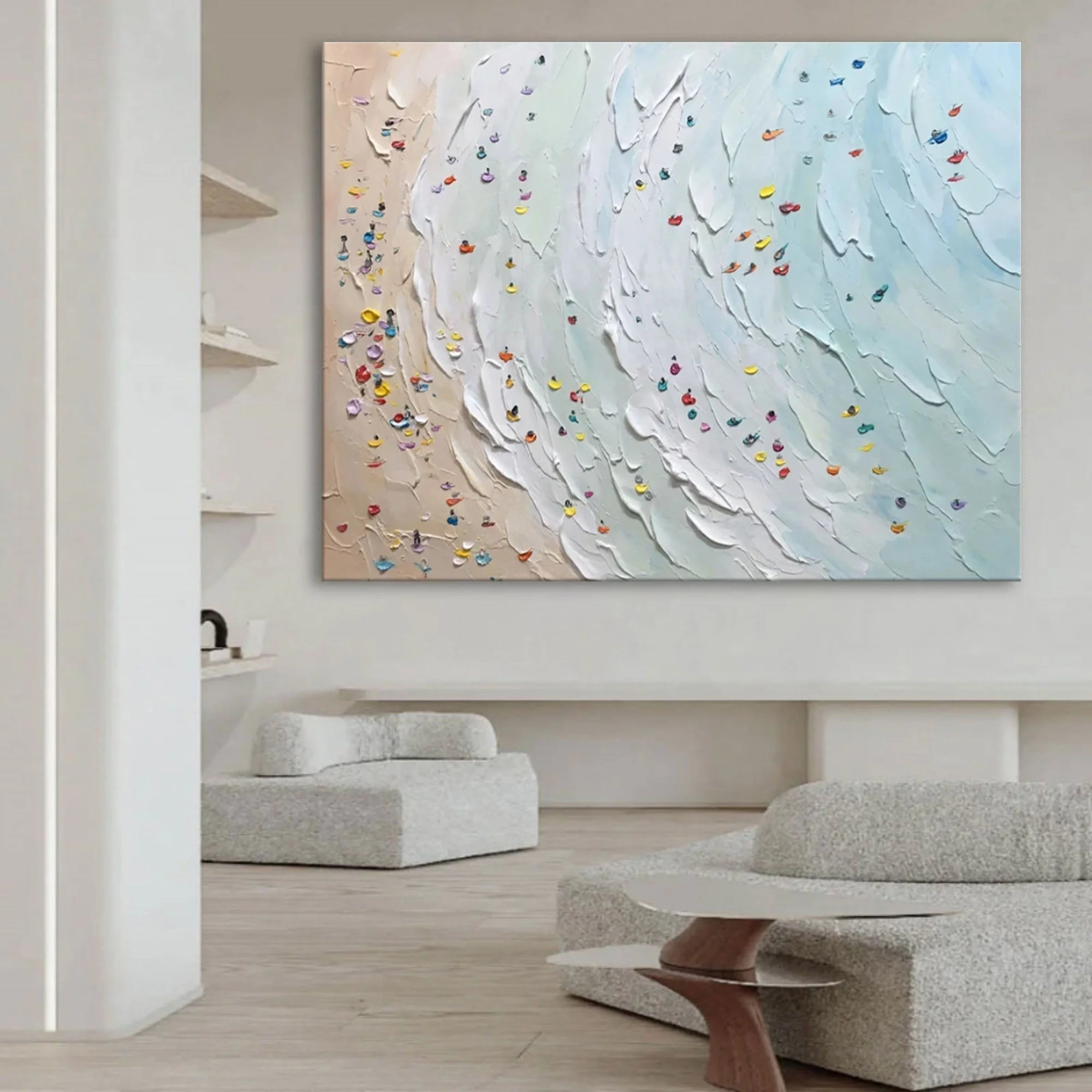 Multicolor Coastal Vibrance Textured Beach View Art - Artwallpainting