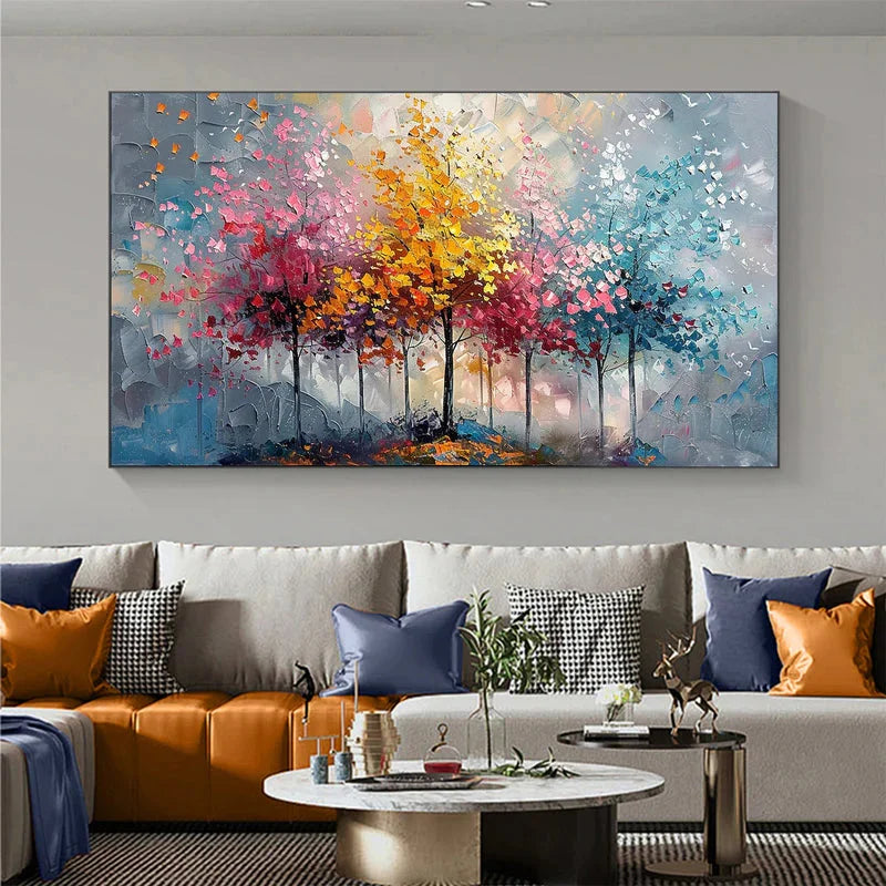 Multicolor Colorful Abstract Forest Painting - Nature-Inspired Wall Art On Canvas - Artwallpainting