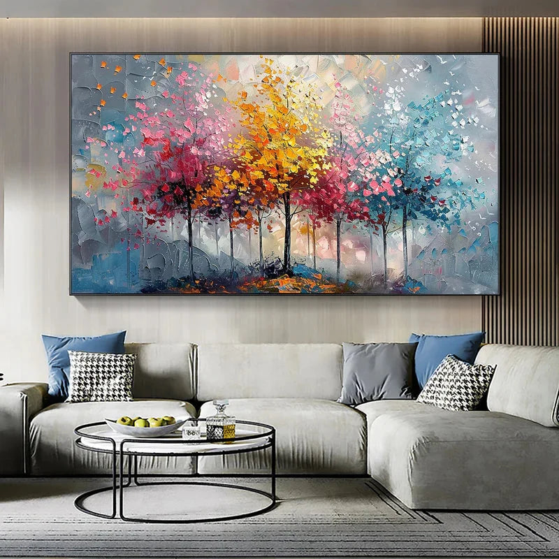 Multicolor Colorful Abstract Forest Painting - Nature-Inspired Wall Art On Canvas - Artwallpainting