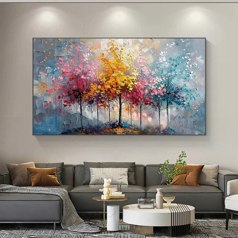 Multicolor Colorful Abstract Forest Painting - Nature-Inspired Wall Art On Canvas - Artwallpainting