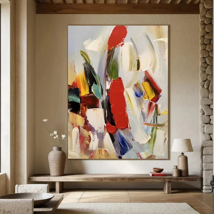 Multicolor Colorful Abstract Textured Oil Painting - Modern Large Canvas Wall Art - Artwallpainting