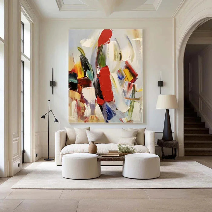 Multicolor Colorful Abstract Textured Oil Painting - Modern Large Canvas Wall Art - Artwallpainting