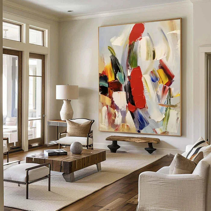 Multicolor Colorful Abstract Textured Oil Painting - Modern Large Canvas Wall Art - Artwallpainting
