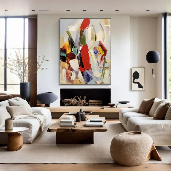 Multicolor Colorful Abstract Textured Oil Painting - Modern Large Canvas Wall Art - Artwallpainting