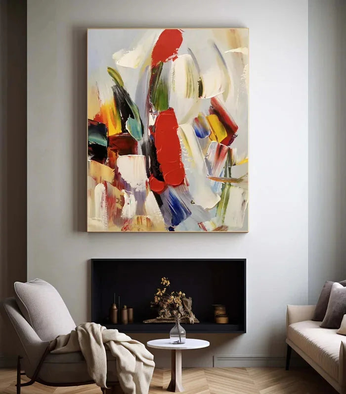 Multicolor Colorful Abstract Textured Oil Painting - Modern Large Canvas Wall Art - Artwallpainting