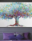 Multicolor Colorful Tree-Hand-Painted Three-Dimensional Colorful Feather Life Tree Texture Wall Art - Artwallpainting