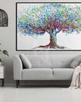 Multicolor Colorful Tree-Hand-Painted Three-Dimensional Colorful Feather Life Tree Texture Wall Art - Artwallpainting