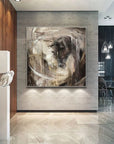 Multicolor Confrontation-Hand-Painted Abstract Oil Painting Featuring A Spiritual Duel Between Two Horses, Showcasing Wall Art - Artwallpainting