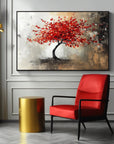 Multicolor Crimson Bloom - Hand-Painted Modern Wall Art - Artwallpainting