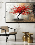 Multicolor Crimson Bloom - Hand-Painted Modern Wall Art - Artwallpainting