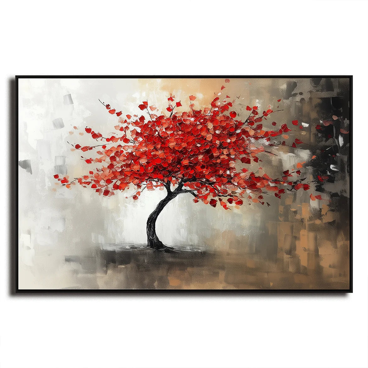 Multicolor Crimson Bloom - Hand-Painted Modern Wall Art - Artwallpainting