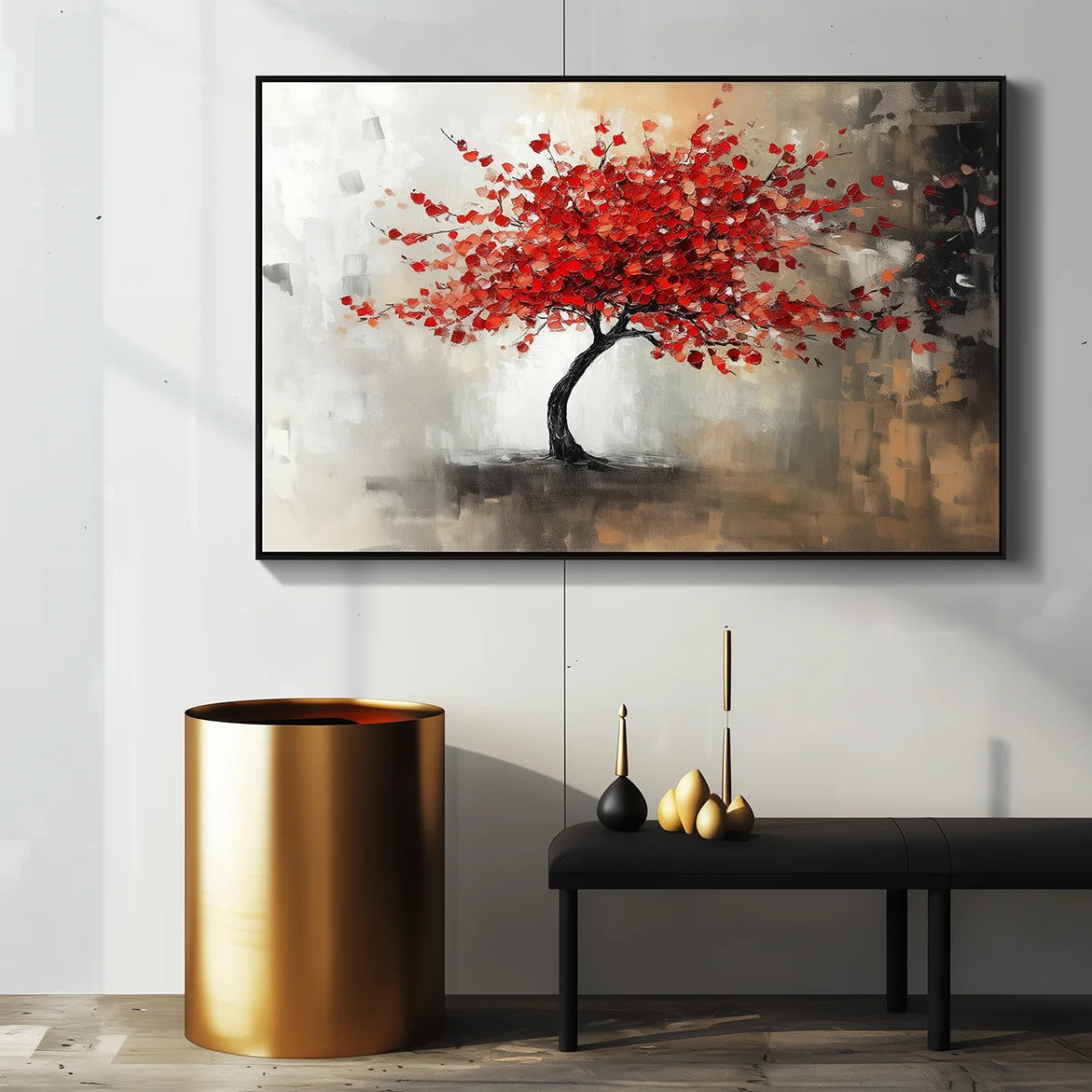 Multicolor Crimson Bloom - Hand-Painted Modern Wall Art - Artwallpainting