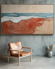 Multicolor Crimson Shoreline Abstract Warm Shore Blue Wave Oil Painting Wall Art - Artwallpainting