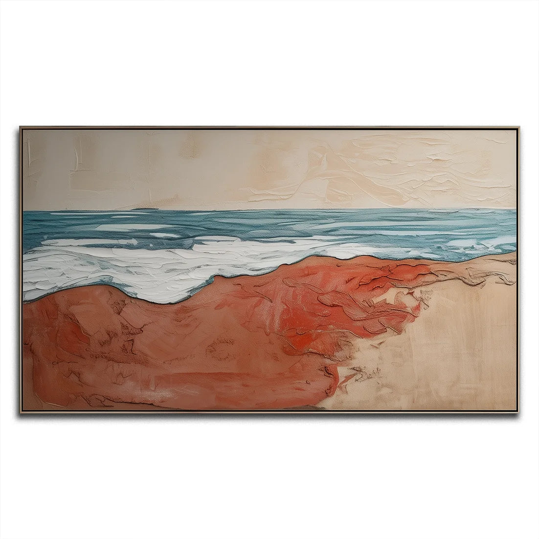 Multicolor Crimson Shoreline Abstract Warm Shore Blue Wave Oil Painting Wall Art - Artwallpainting