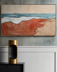 Multicolor Crimson Shoreline Abstract Warm Shore Blue Wave Oil Painting Wall Art - Artwallpainting