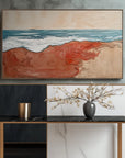 Multicolor Crimson Shoreline Abstract Warm Shore Blue Wave Oil Painting Wall Art - Artwallpainting