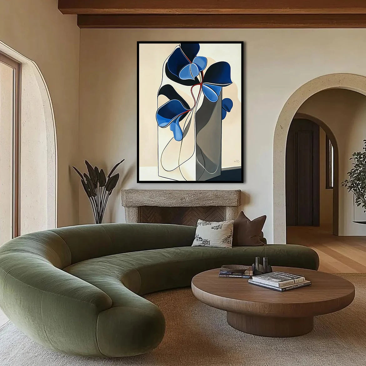 Multicolor Curved Silence-Modern Minimalist Abstract Plant Wall Art - Artwallpainting