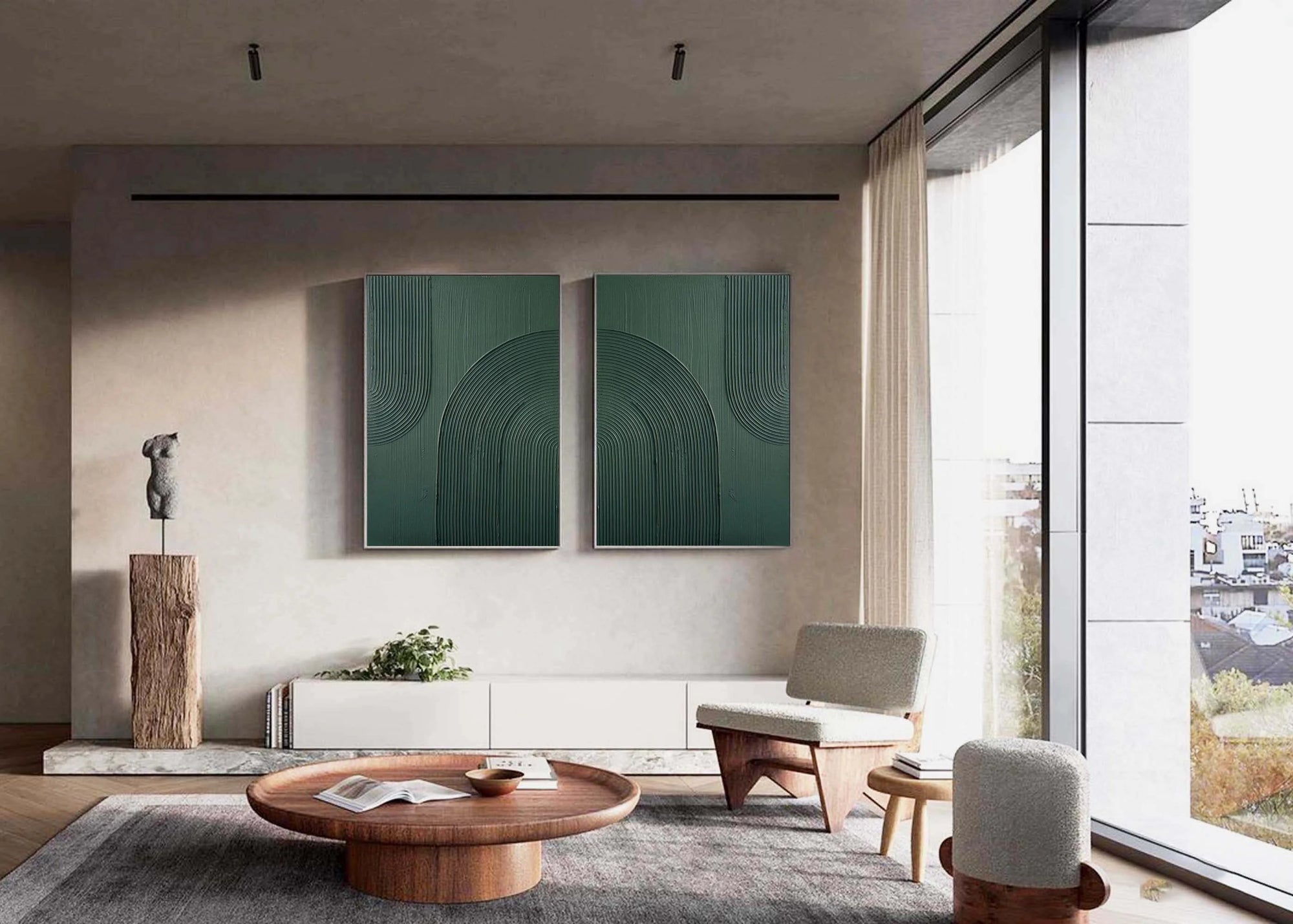 Multicolor Dark Green Textured Abstract Canvas Art - Set Of 2 - Artwallpainting