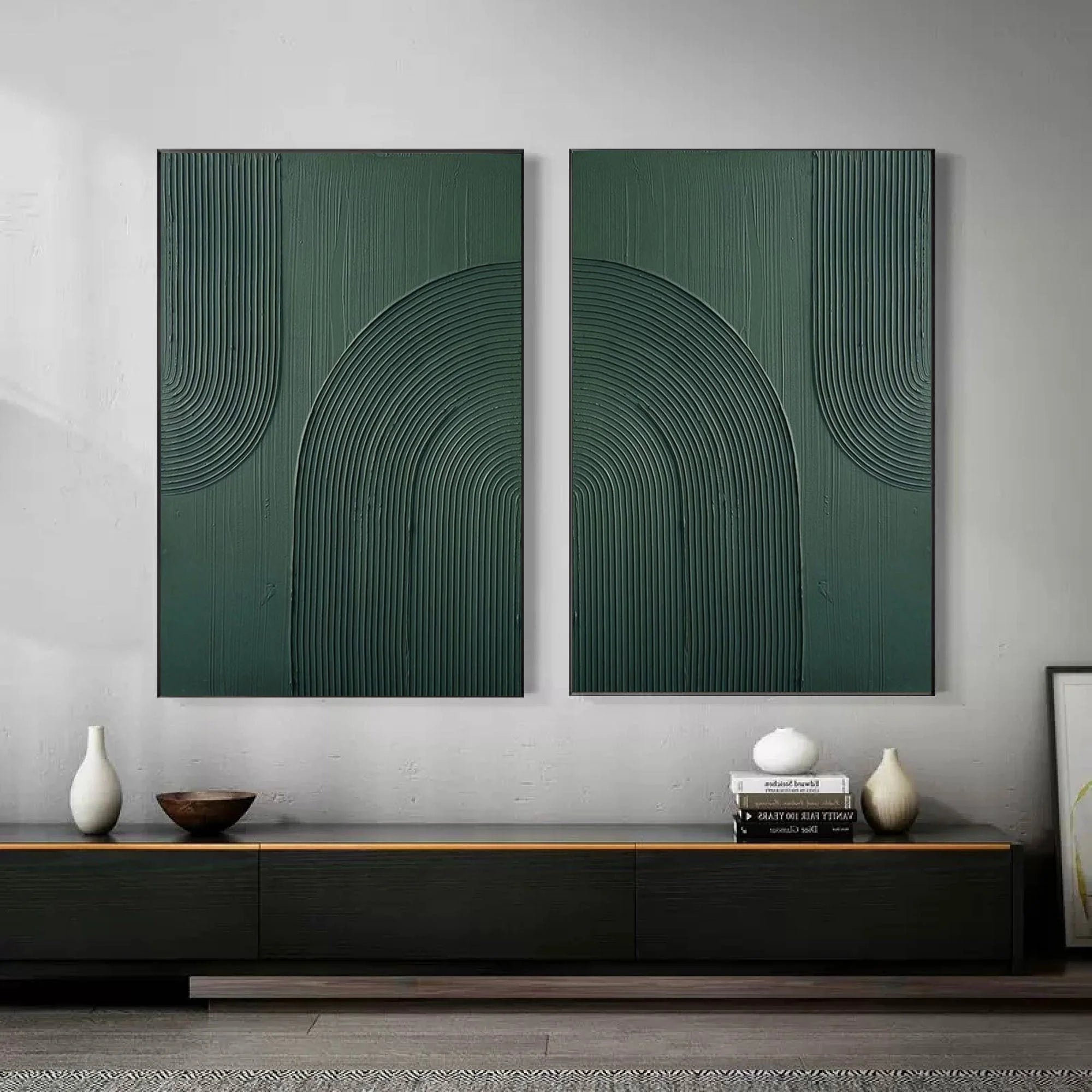 Multicolor Dark Green Textured Abstract Canvas Art - Set Of 2 - Artwallpainting