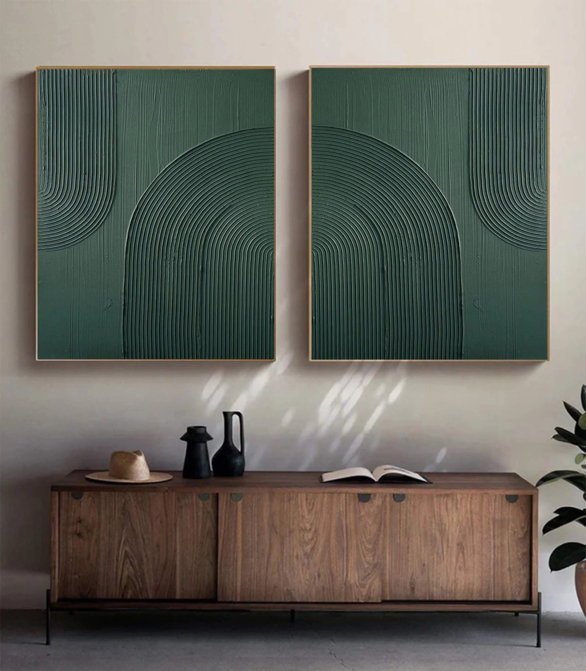 Multicolor Dark Green Textured Abstract Canvas Art - Set Of 2 - Artwallpainting