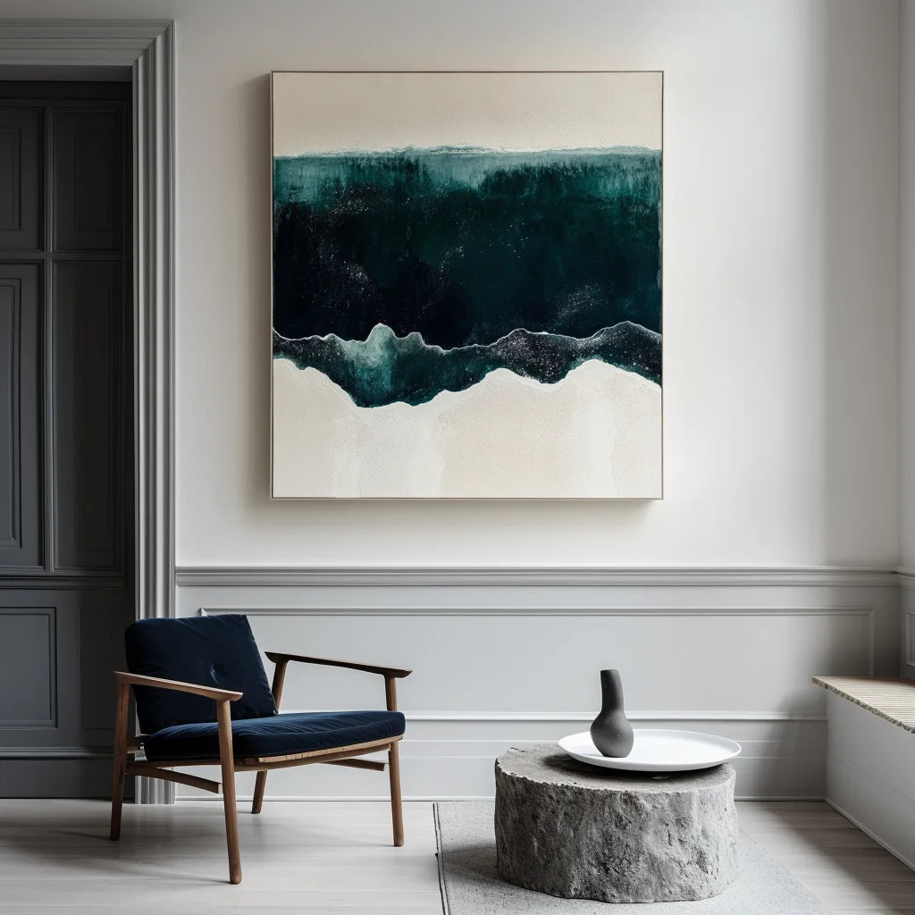 Multicolor Deep Teal And Cream Waves - Ocean Abstract Art - Artwallpainting