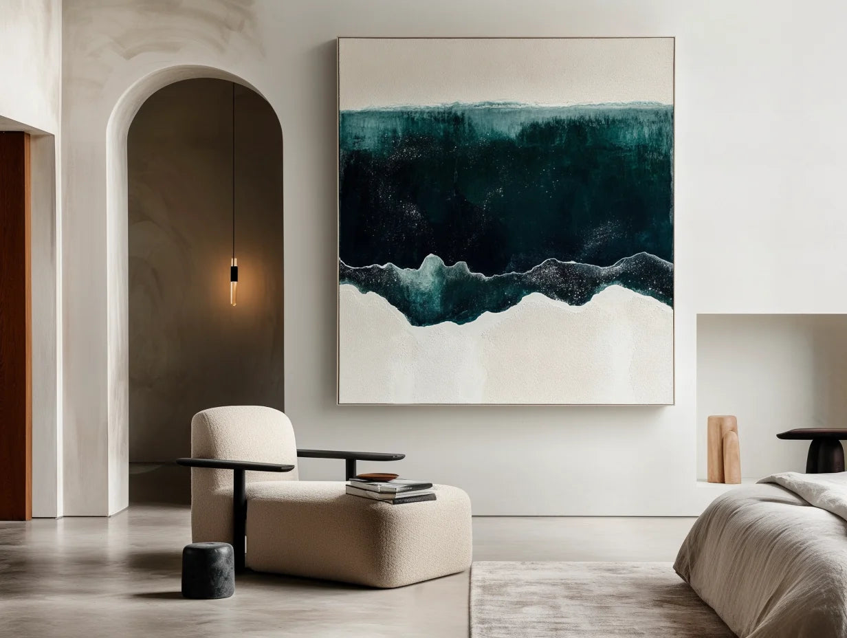Multicolor Deep Teal And Cream Waves - Ocean Abstract Art - Artwallpainting
