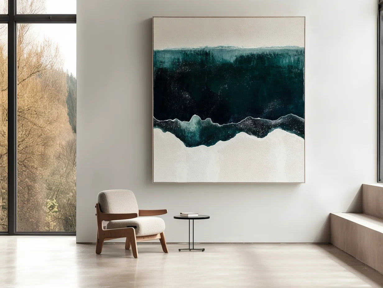 Multicolor Deep Teal And Cream Waves - Ocean Abstract Art - Artwallpainting