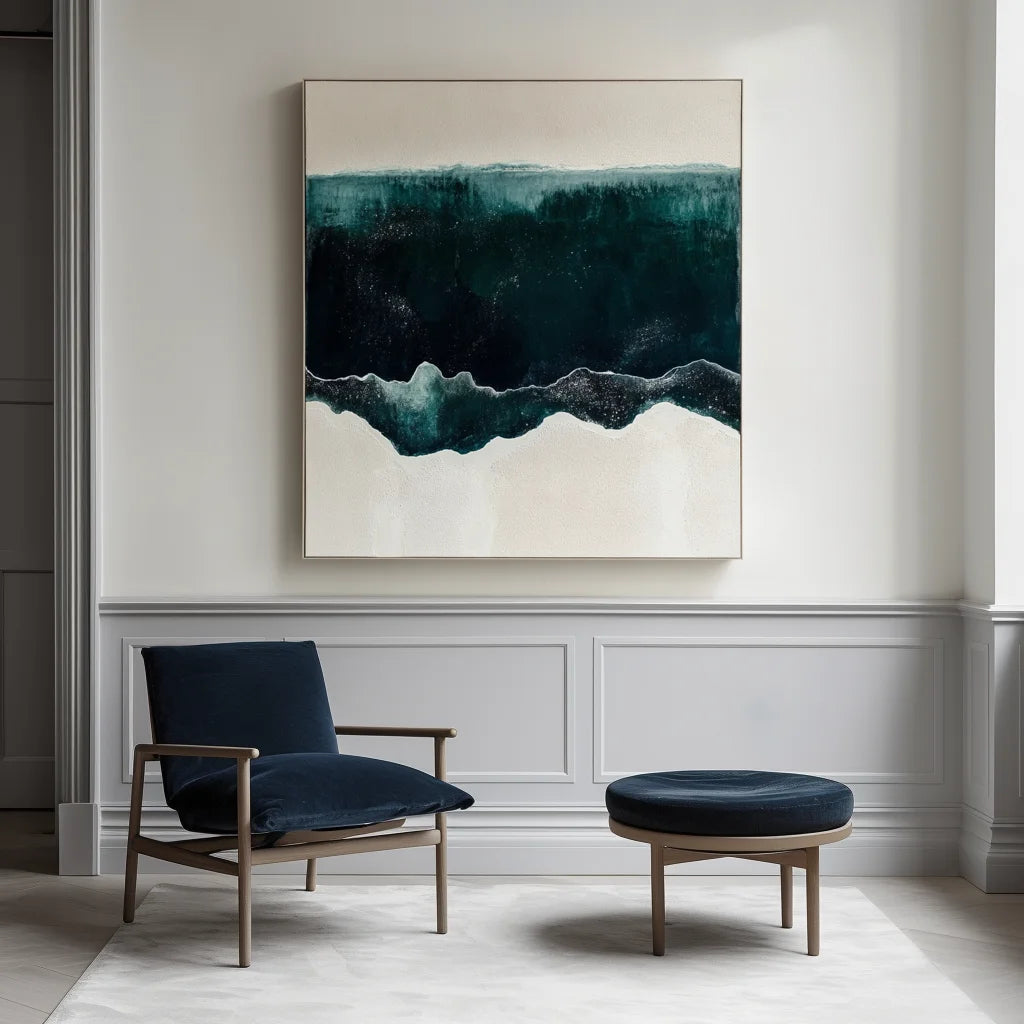 Multicolor Deep Teal And Cream Waves - Ocean Abstract Art - Artwallpainting