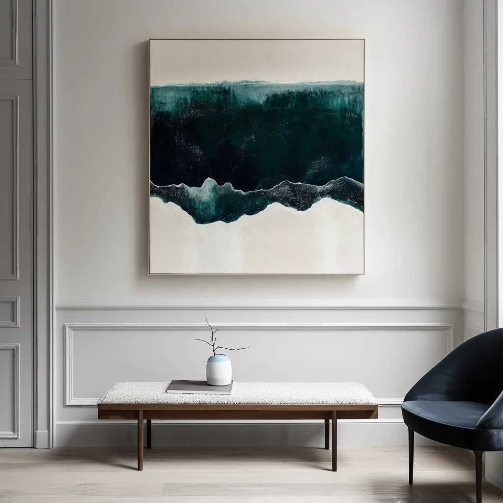Multicolor Deep Teal And Cream Waves - Ocean Abstract Art - Artwallpainting