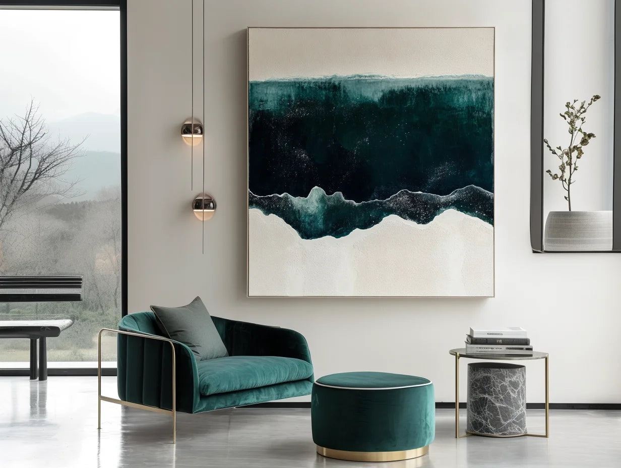 Multicolor Deep Teal And Cream Waves - Ocean Abstract Art - Artwallpainting