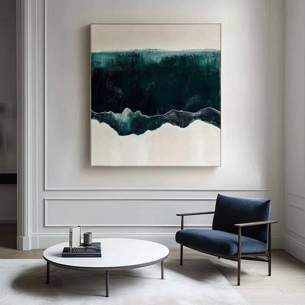Multicolor Deep Teal And Cream Waves - Ocean Abstract Art - Artwallpainting