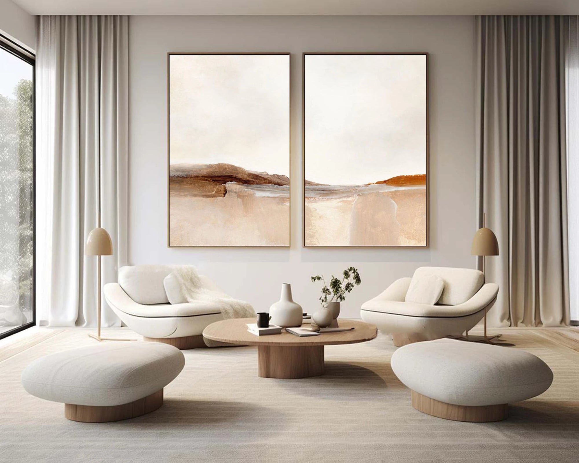Multicolor Desert Serenity Abstract Landscape Canvas Duo Set Of 2 - Artwallpainting