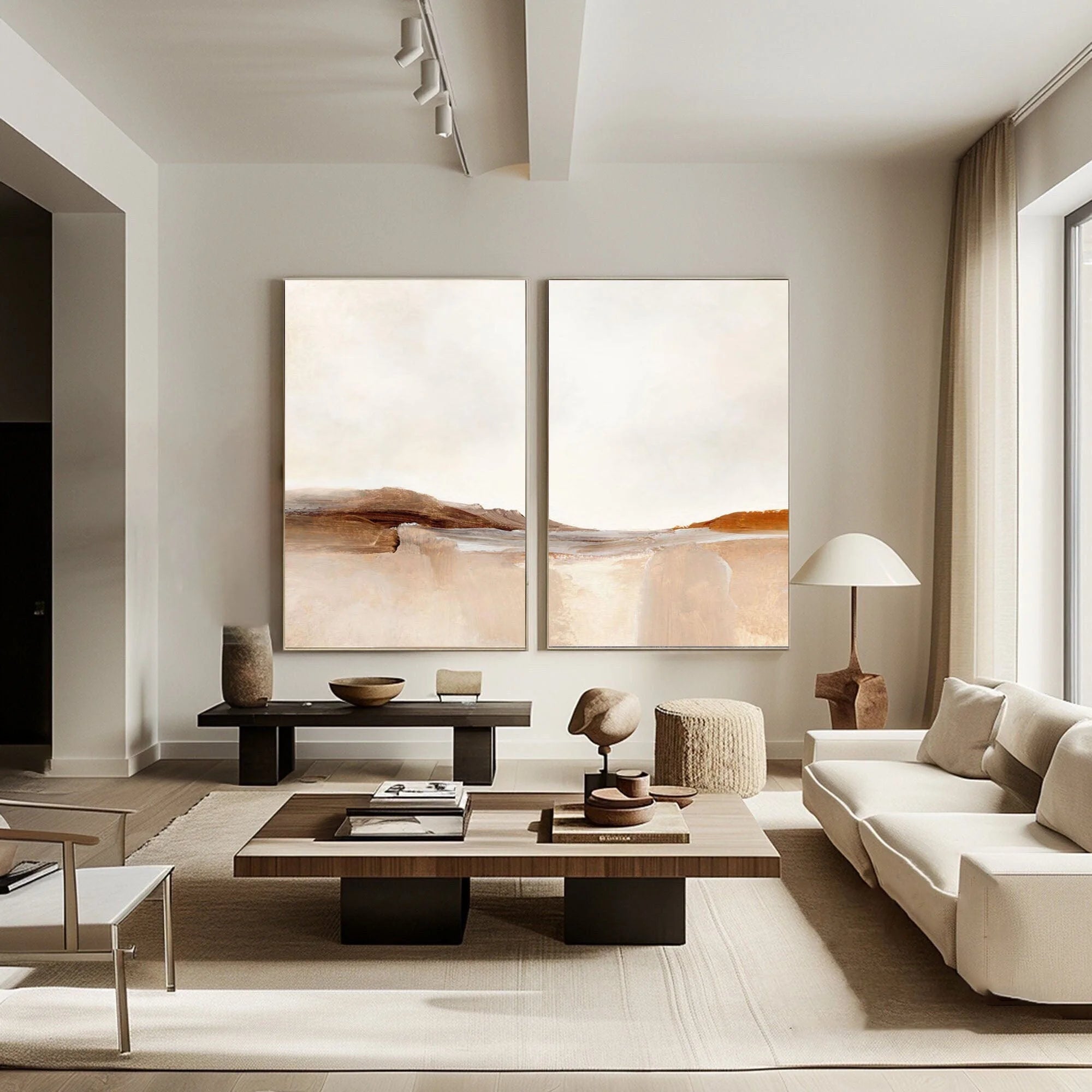 Multicolor Desert Serenity Abstract Landscape Canvas Duo Set Of 2 - Artwallpainting