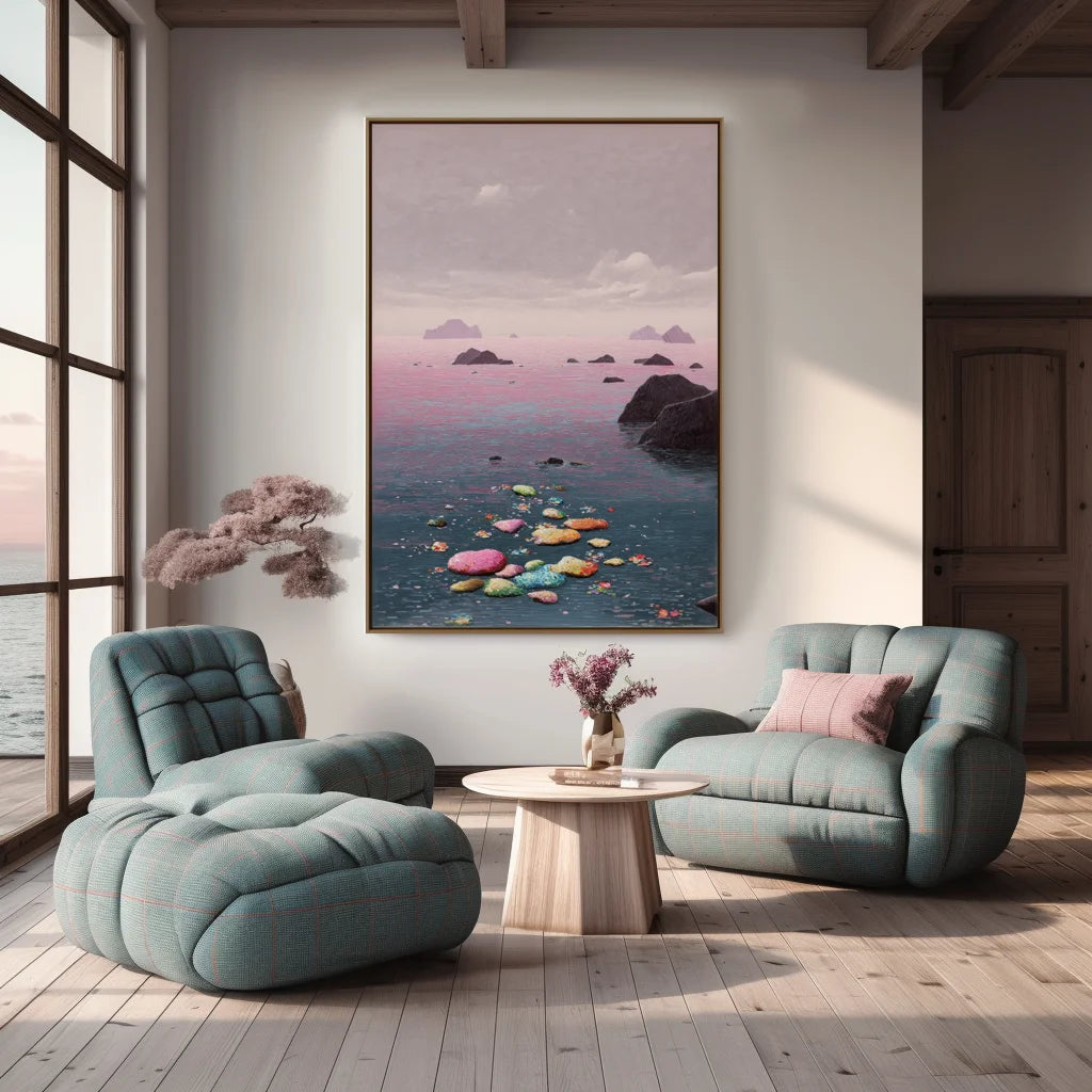 Multicolor Dream Tide Abstract Pastel Seascape Canvas Painting - Artwallpainting