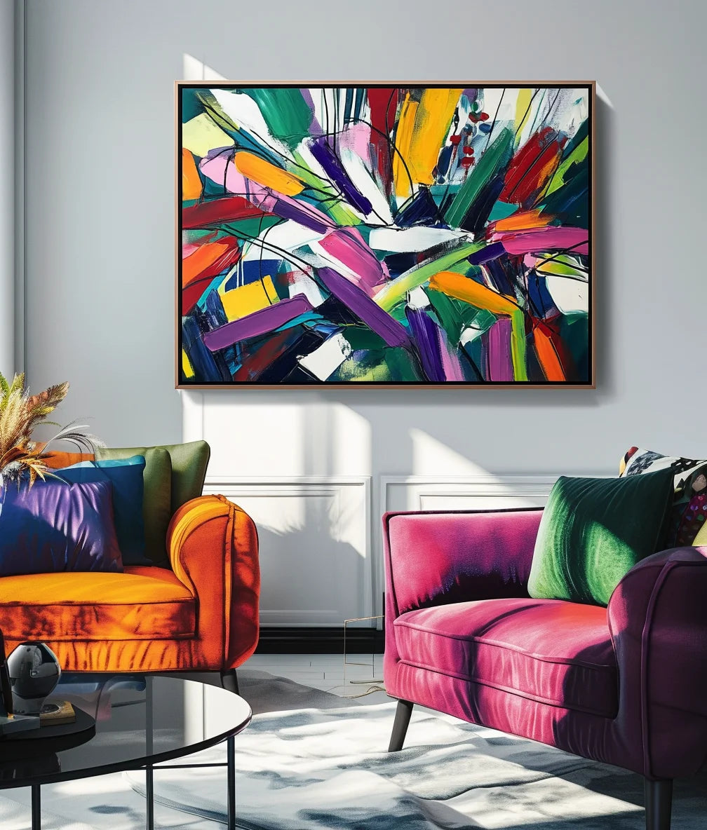 Multicolor Dynamic Burst -Geometric Color Fractal Abstract Wall Art - Artwallpainting