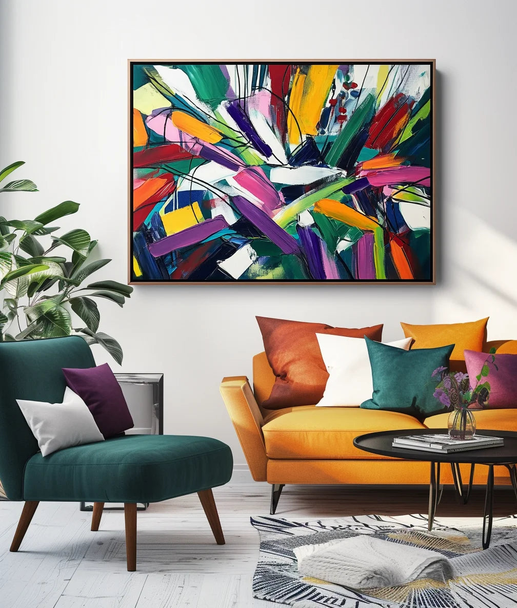 Multicolor Dynamic Burst -Geometric Color Fractal Abstract Wall Art - Artwallpainting