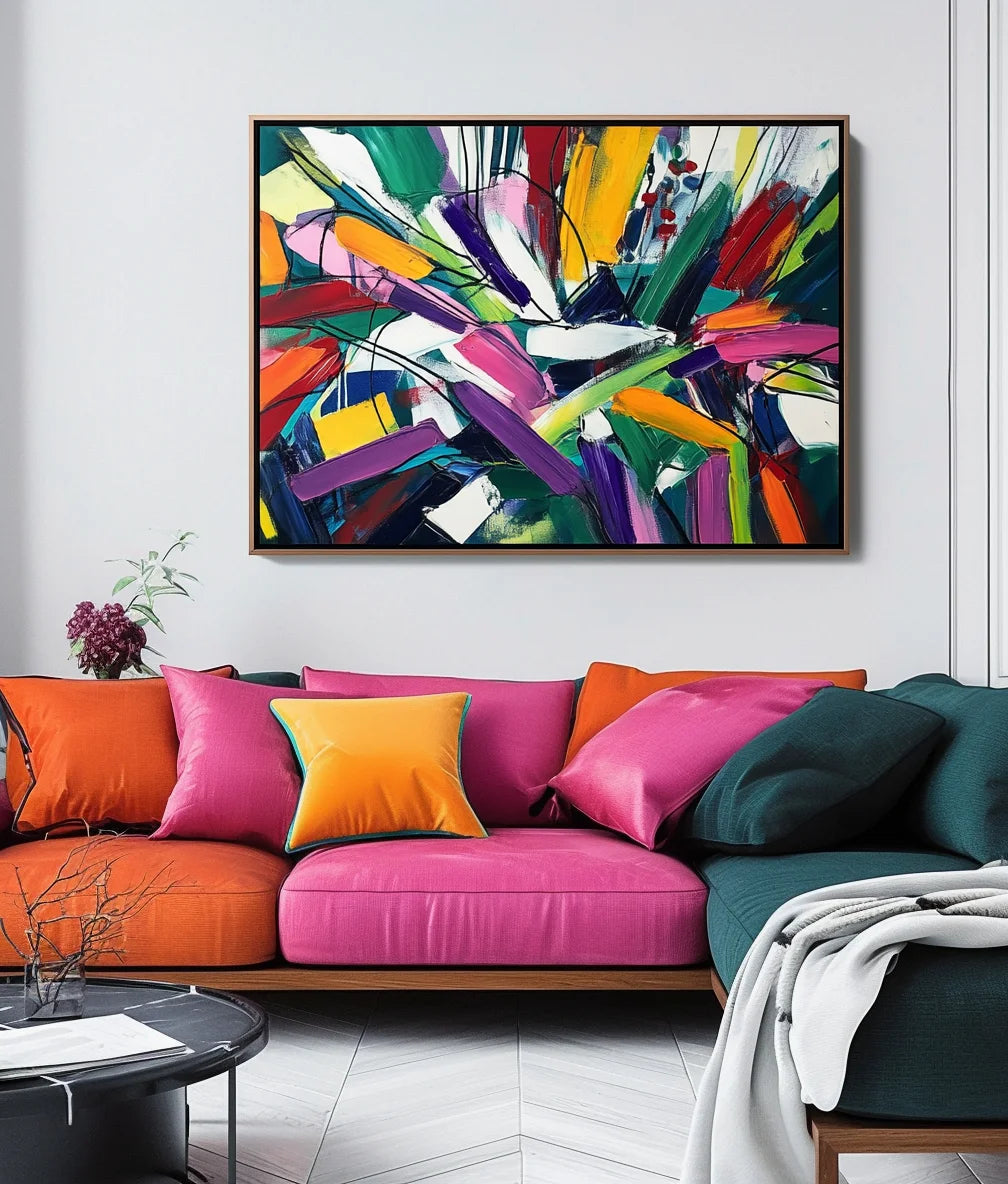 Multicolor Dynamic Burst -Geometric Color Fractal Abstract Wall Art - Artwallpainting