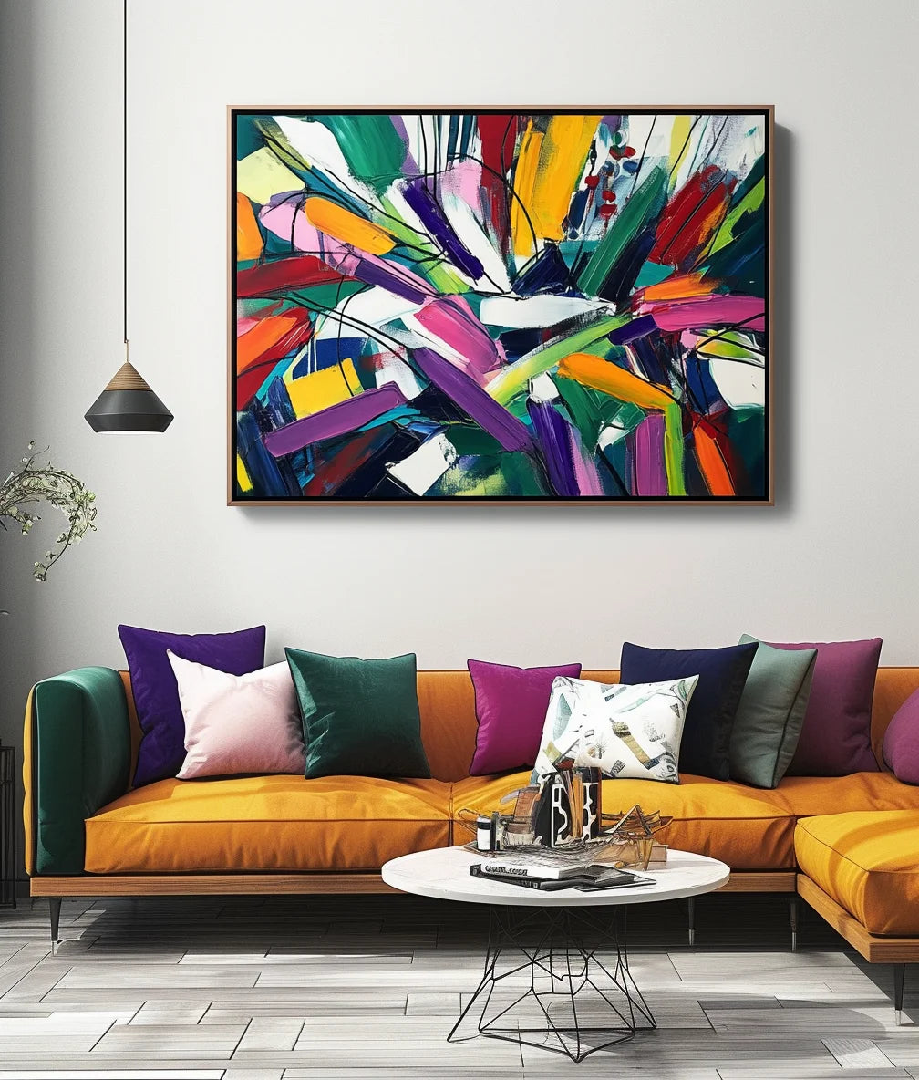 Multicolor Dynamic Burst -Geometric Color Fractal Abstract Wall Art - Artwallpainting