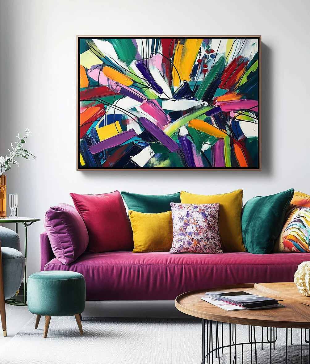 Multicolor Dynamic Burst -Geometric Color Fractal Abstract Wall Art - Artwallpainting