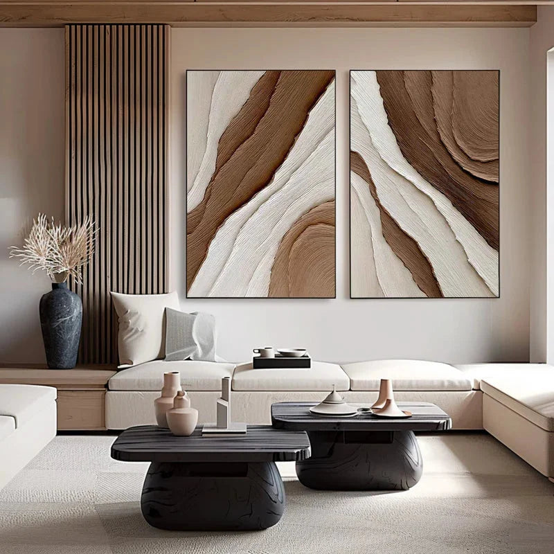 Multicolor Earth Layers Textured Diptych - Artwallpainting